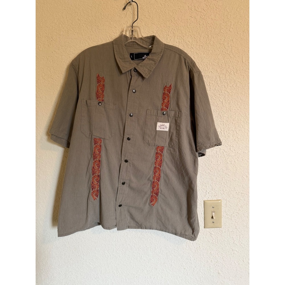 Lost Enterprises Men Sundowners SoCal Dragon Paisley Embroidered Shirt Large Y2K